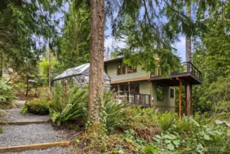 Expansive multi-tiered brand new deck overlooking the South Fork- Snoqualmie River.