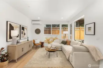 Enjoy natural light and neighborhood views from the large window perfectly framed over the kitchen sink.