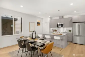 Modern design elements create a sophisticated backdrop that complements any interior decor style.