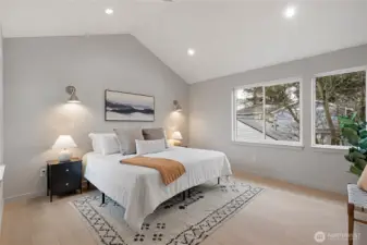 High ceilings enhance the natural light.