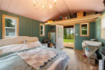 Spacious studio area with storage