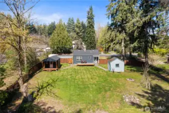 Drone view of back of home