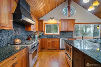 Vaulted Kitchen with Granite and Wolf Range