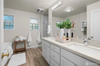 Gorgeous main floor 5-piece bathroom featuring a spacious soaking tub for ultimate relaxation.
