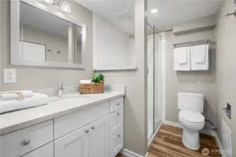 Heated tile floors in a lower-level bath are a game-changer for those cold mornings. They add such a touch of luxury and comfort—no more stepping onto freezing tiles!