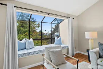 Comfy reading and relaxing window nook... with mountain view!