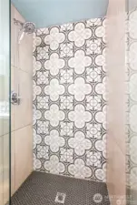 Large Primary shower with new tile and door