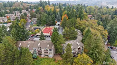 Drone shot - unit is bottom right building (top left unit)