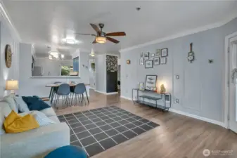 Open kitchen and living spaces