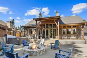 Cozy around the firepit on this oversized patio