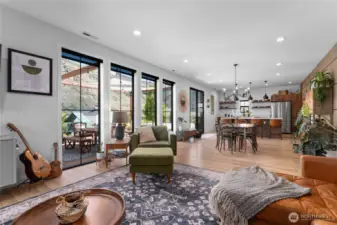 8 ft windows in the open concept living/dining area