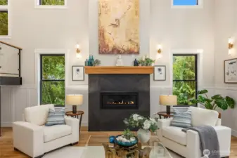Heater rated propane Heat-N-Glo fireplace   • Solid oak mantle with Keystone design, brick veneer