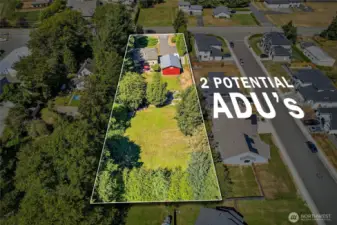 Welcome to Home + 2 Bay Shop + ADU (1,400 mo income)  + Multi- Family- Living + Potential for 2 ADU's on lot or subdivide into another two lots on less than 1 acre within Ferndale city limits.