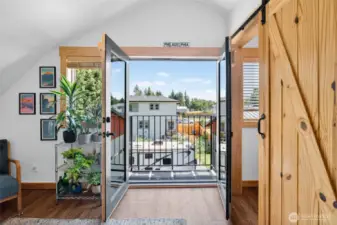 View from ADU with French Doors.  View of Mt. Baker through the trees!