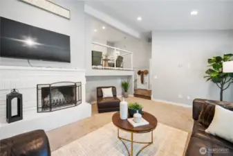 Living Room with wood burning fireplace.