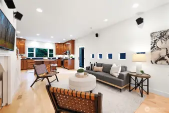 TV and speakers included with the home.