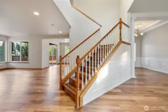 family room to the left, formal living to the right