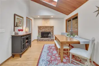 The extra large dining room has a fireplace...