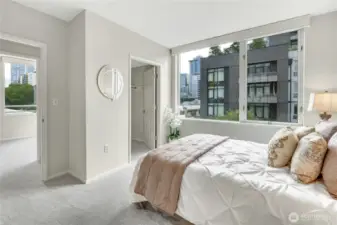 Primary bedroom with walk-in closet