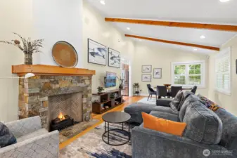 This open floor plan makes for an easy transition from living, to dining to kitchen, perfect for larger gatherings.