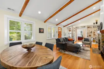 Built-in shelving adds loads of character to this cozy living space.