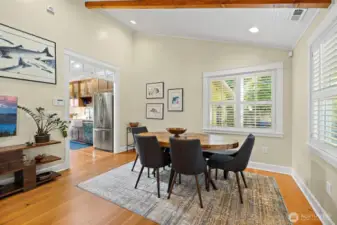 Plenty of room for large dining table and chairs for several dinner guests.