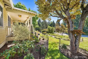 Meticulous landscape adorns the home.