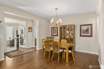 Ample dining area and French doors to the den.
