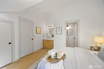 Top level bedroom with attached bathroom including WC/shower room