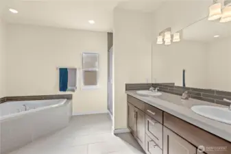 Nice soaking tub and walk in shower