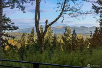 Expansive mountain views from new Trex deck, with powder coated horizontal railings.