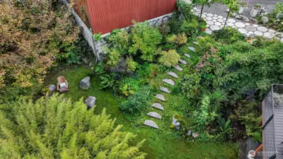 Manicured path to fire pit