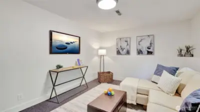 This flexible space is ready to be customized- ideal for work, play or relaxation.