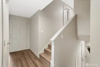 Head upstairs to find a primary bed, and two additional bedrooms.