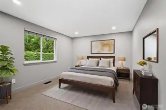 Virtually staged primary bedroom -