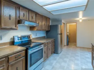 Kitchen with newer appliances.