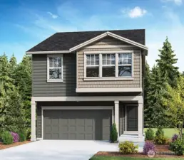 Birkdale Elevation B Floorplan Rendering. Depictions of homes or other features are artist conceptions. Hardscape, landscape, and other items shown may be decorator suggestions that are not included in the purchase price and availability may vary. No view is promised. Views may also be altered by subsequent development, construction and tree growth and landscaping.