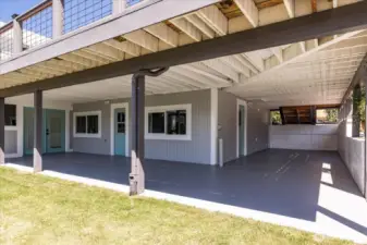More outdoor entertaining space w/ freshly epoxied concrete floor.