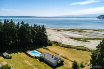 Community clubhouse, heated pool, yard, and beach.