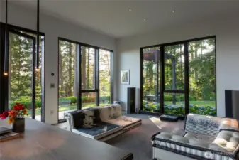 Living Room with wall of windows to bring the outside in