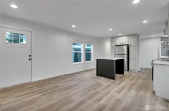 Living room open to the kitchen