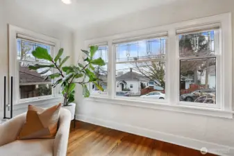 Beautiful leaded glass windows in living and dining rooms.