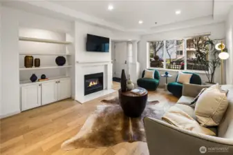 Looking back towards the front door, and then around the corner from the fireplace, we will hang a left and head downstairs