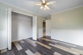 Bedroom with attic door in the closet