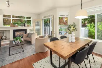 From your dining area looking towards the sweet built-ins. This is a sweet space to watch birds- like living on a nature preserve!