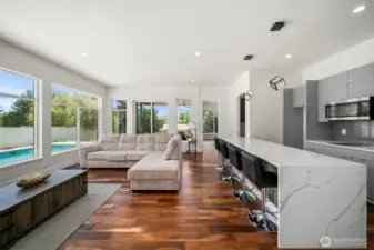 Main floor entertaining space with a second kitchen space