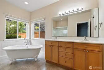 Primary bathroom with clawfoot tub