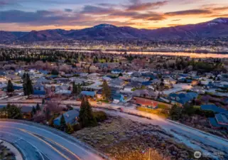 Twilight views of Mission Ridge Ski area and the Wenatchee Valley.