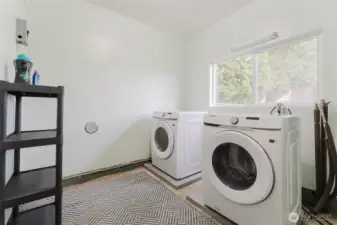 Dedicated laundry room with natural light and space for storage or shelving.