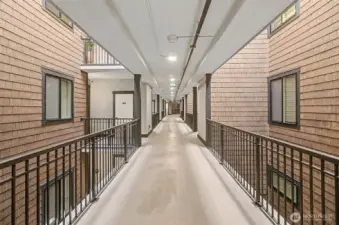 Well-maintained building corridor reflects quality and attention to detail.